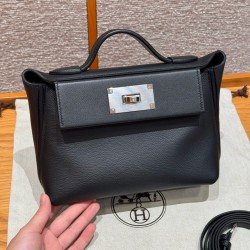 에르메스 Hermes Kelly 2424 21cm evercolor 89 Noir/silver