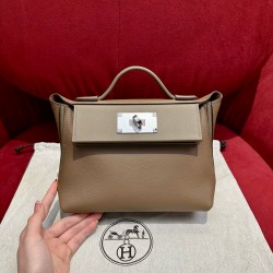 에르메스 Hermes Kelly 2424 21cm evercolor D0 Beige de weimar/silver
