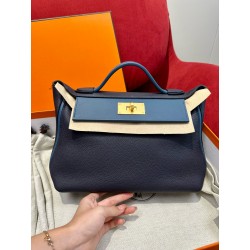 에르메스 Hermes Kelly 2424 29cm Togo 2Z Blue niut and U7/gold
