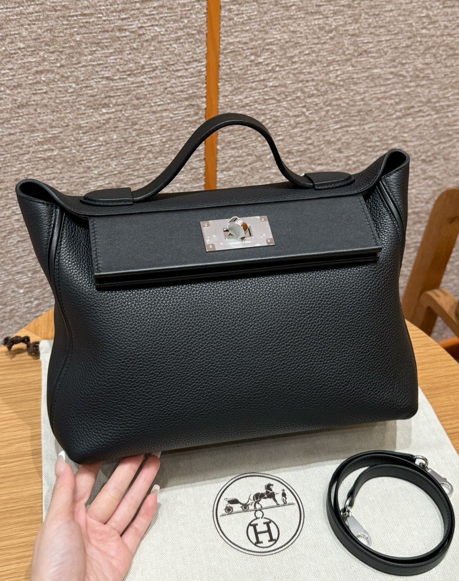 에르메스 Hermes Kelly 2424 29cm Togo 89 Noir/silver