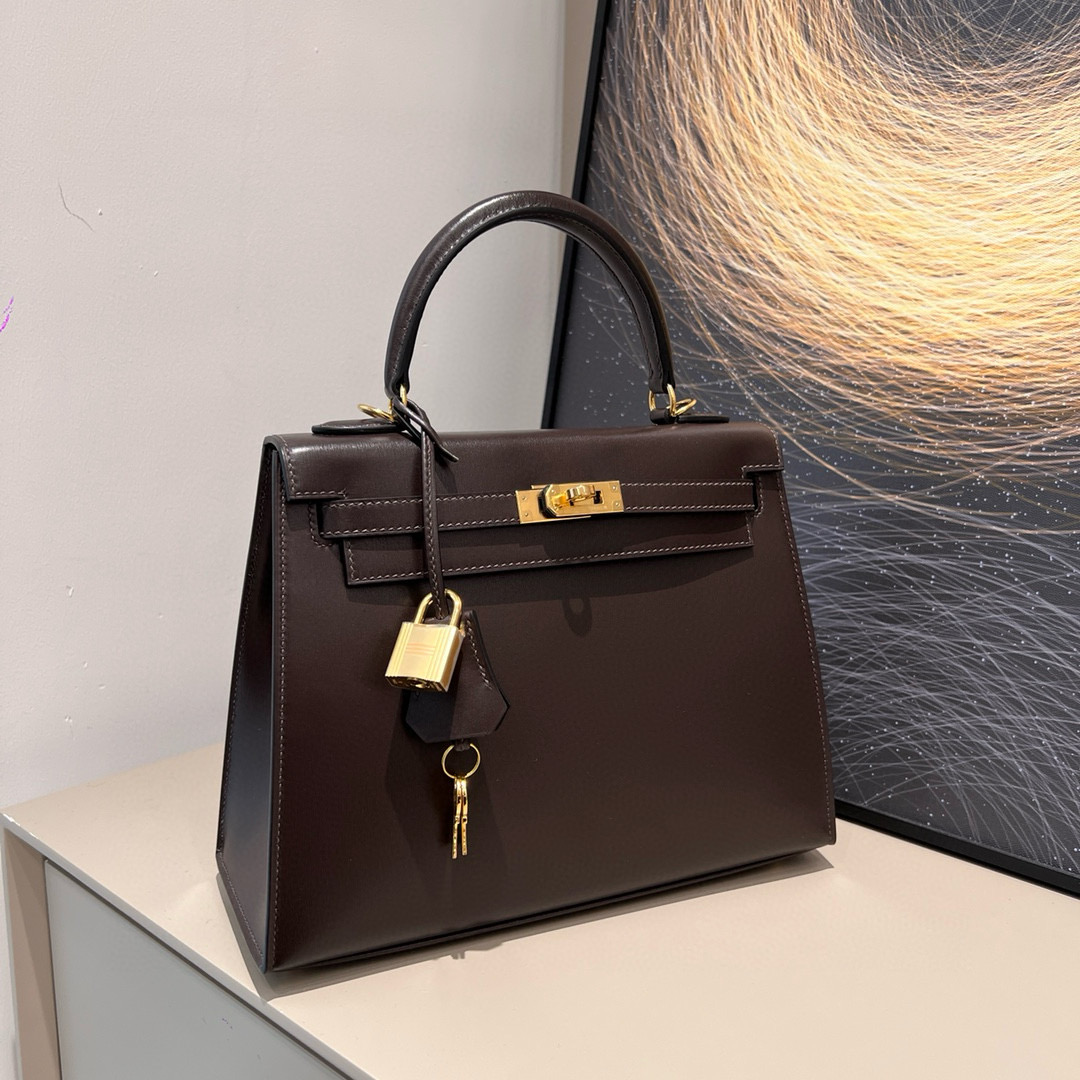 에르메스 Hermes Kelly 25cm Box 46 Ebene/gold