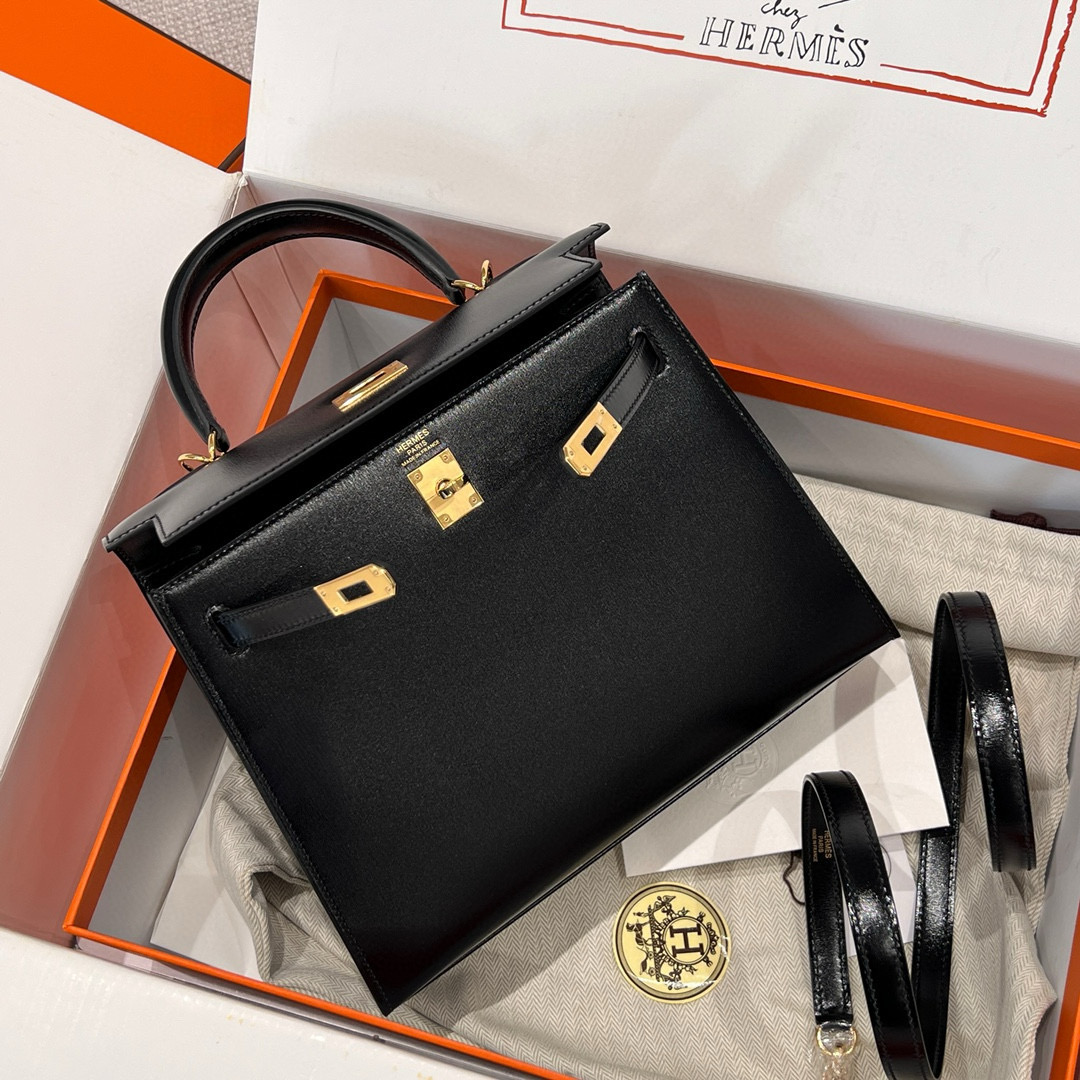 에르메스 Hermes Kelly 25cm Box 89 Noir/gold