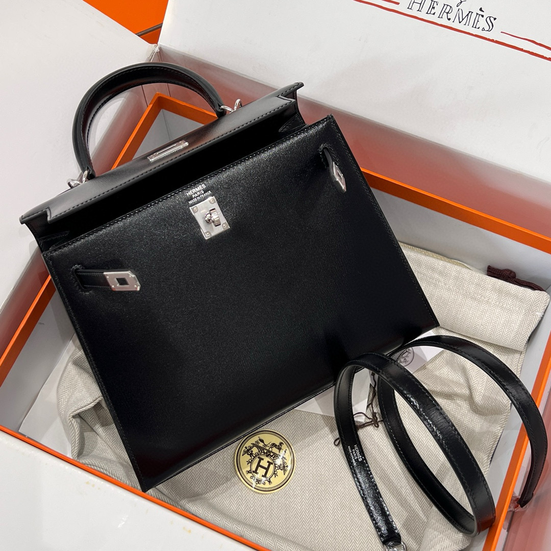 에르메스 Hermes Kelly 25cm Box 89 Noir/silver