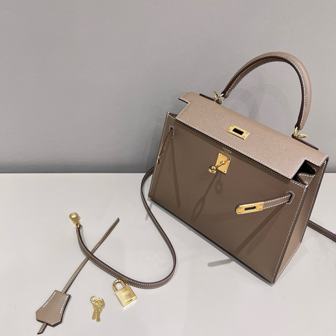 에르메스 Hermes Kelly 25cm Epsom 18 Etoupe/gold