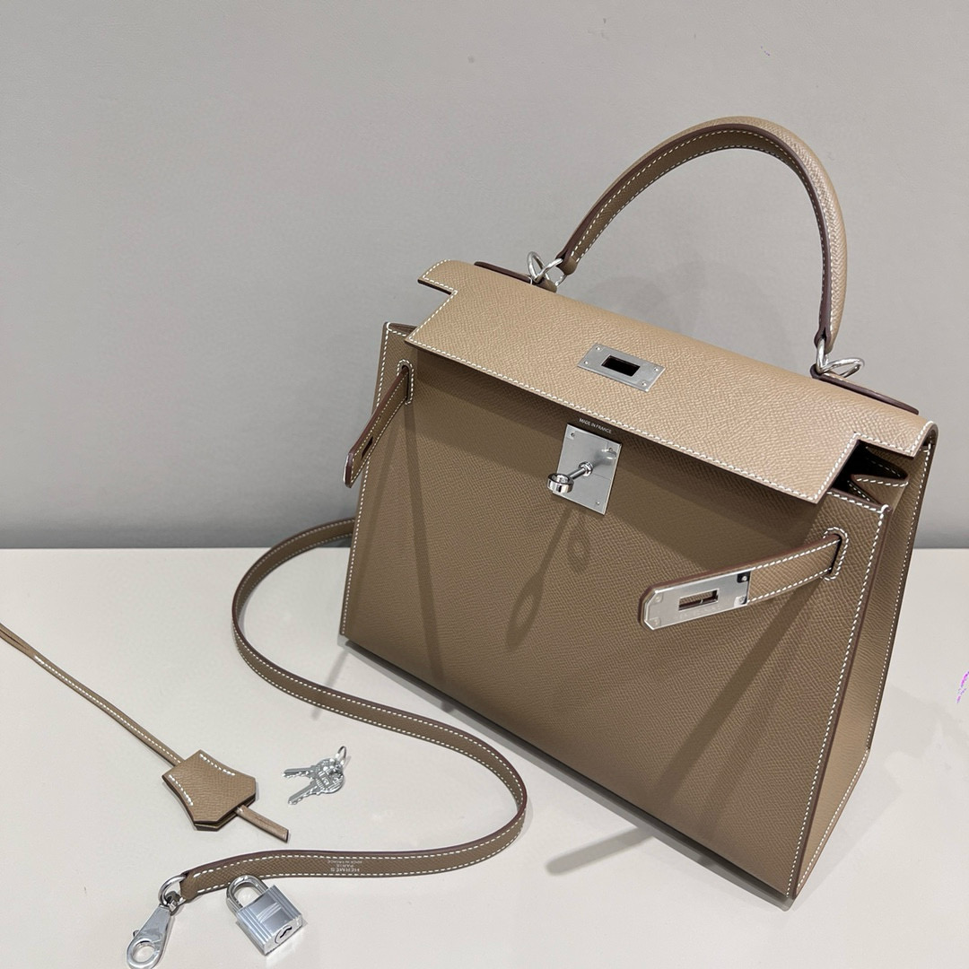에르메스 Hermes Kelly 28cm Epsom 18 Etoupe/silver