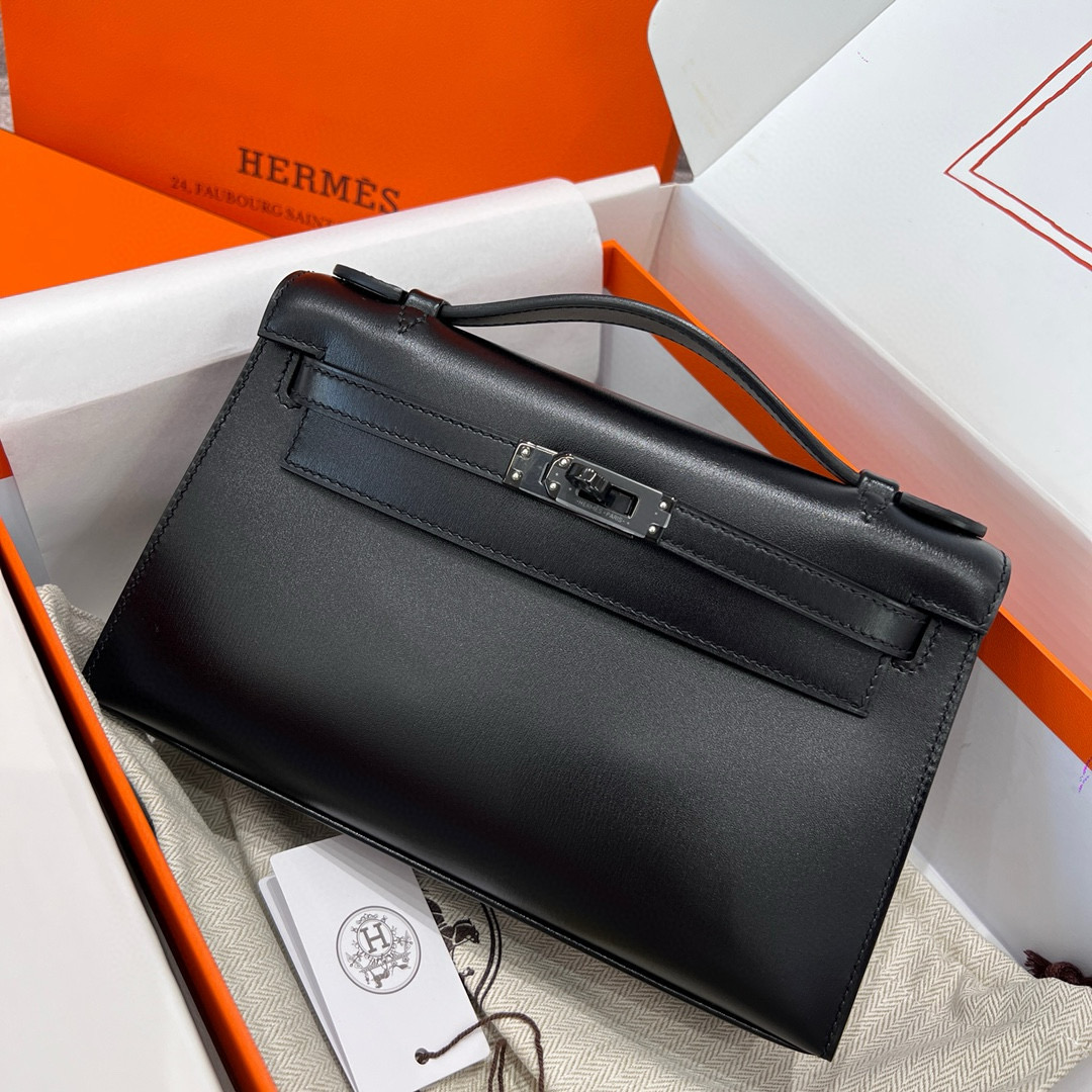 에르메스 Hermes Kelly Pochette Box 89 Noir/so black