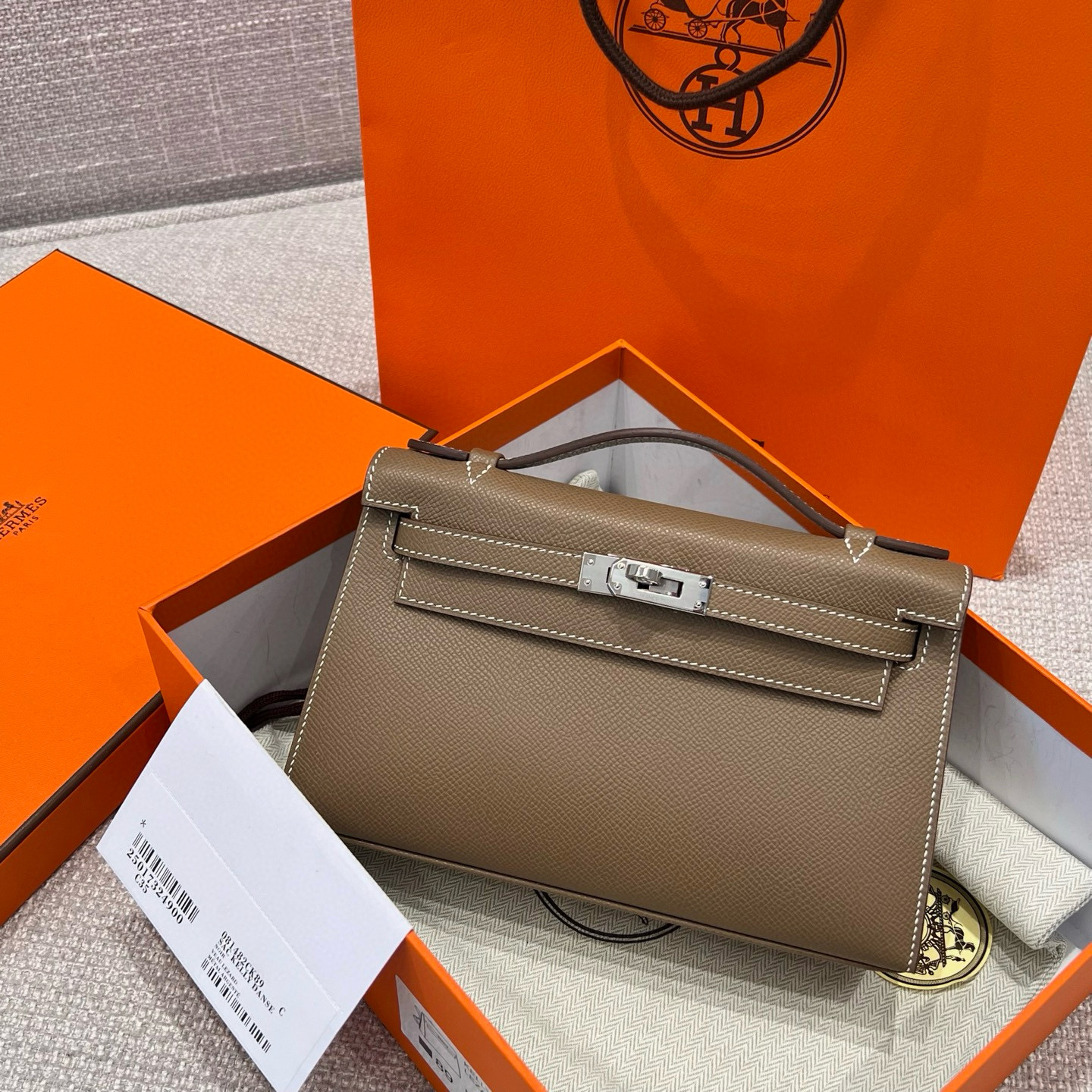 에르메스 Hermes Kelly Pochette Epsom 18 Etoupr/silver