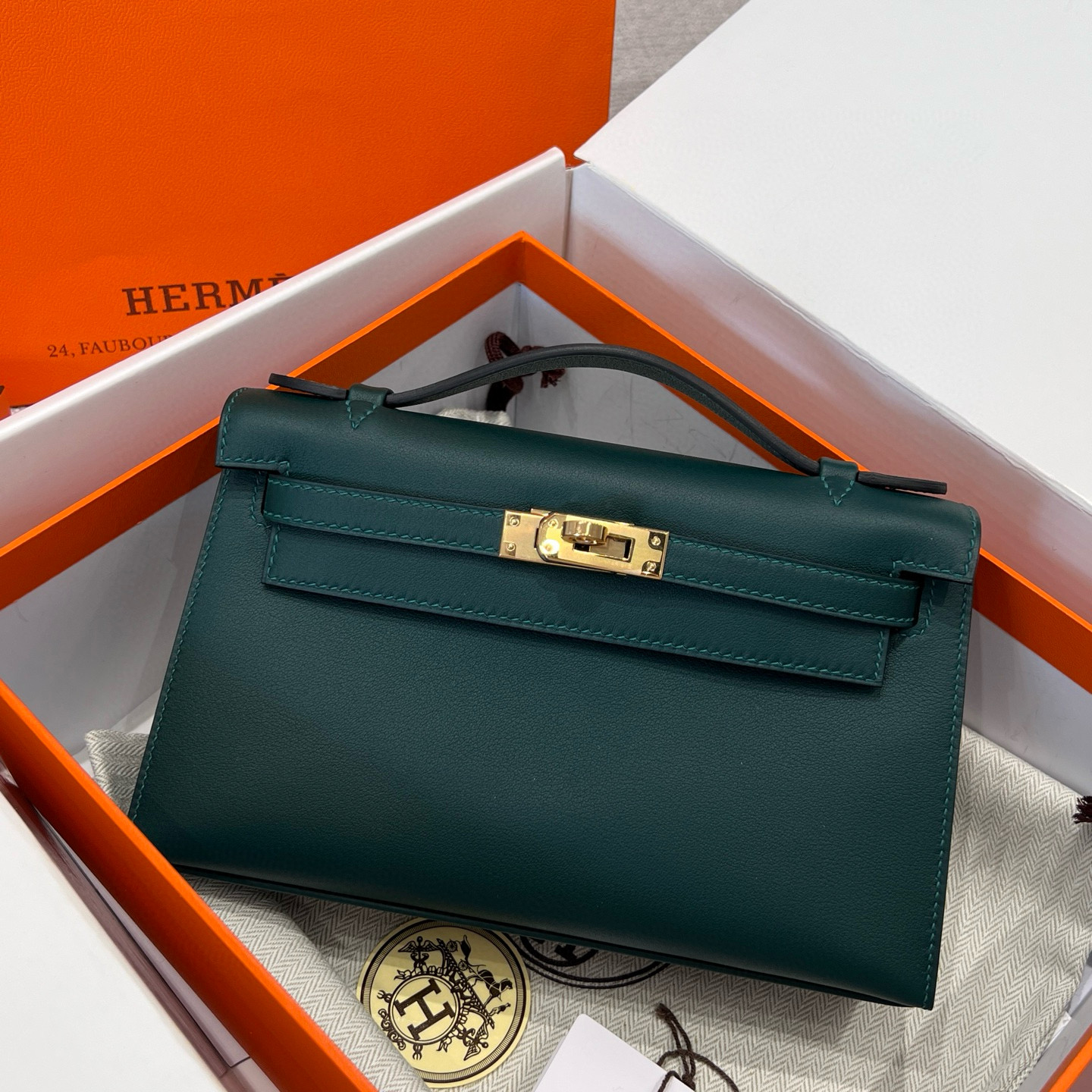 에르메스 Hermes Kelly Pochette Swift 6Q Vert Emeraude/gold