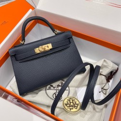에르메스 Hermes Mini Kelly Epsom 2Z Blue niut/gold