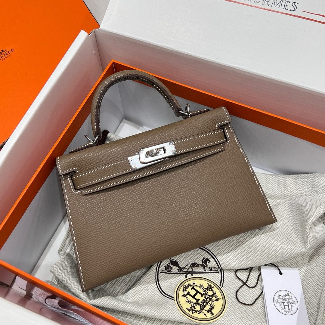 에르메스 Hermes Mini Kelly Epsom 18 Etoupe/silver