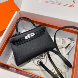 에르메스 Hermes Mini Kelly Epsom and Alligator 89 Noir/silver