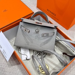 에르메스 Hermes Mini Kelly Hcp crocodile 0W Girs neve/silver