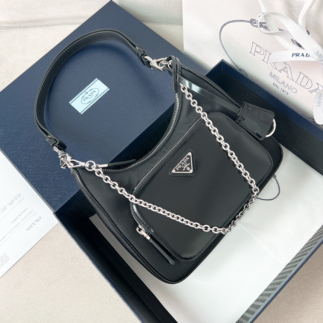 프라다 Prada 1BC198 Hobo 탑 핸들백 22cm