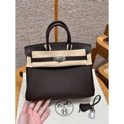 에르메스 Hermes Birkin 25cm Togo and chèvre 47 Chocolat/silver