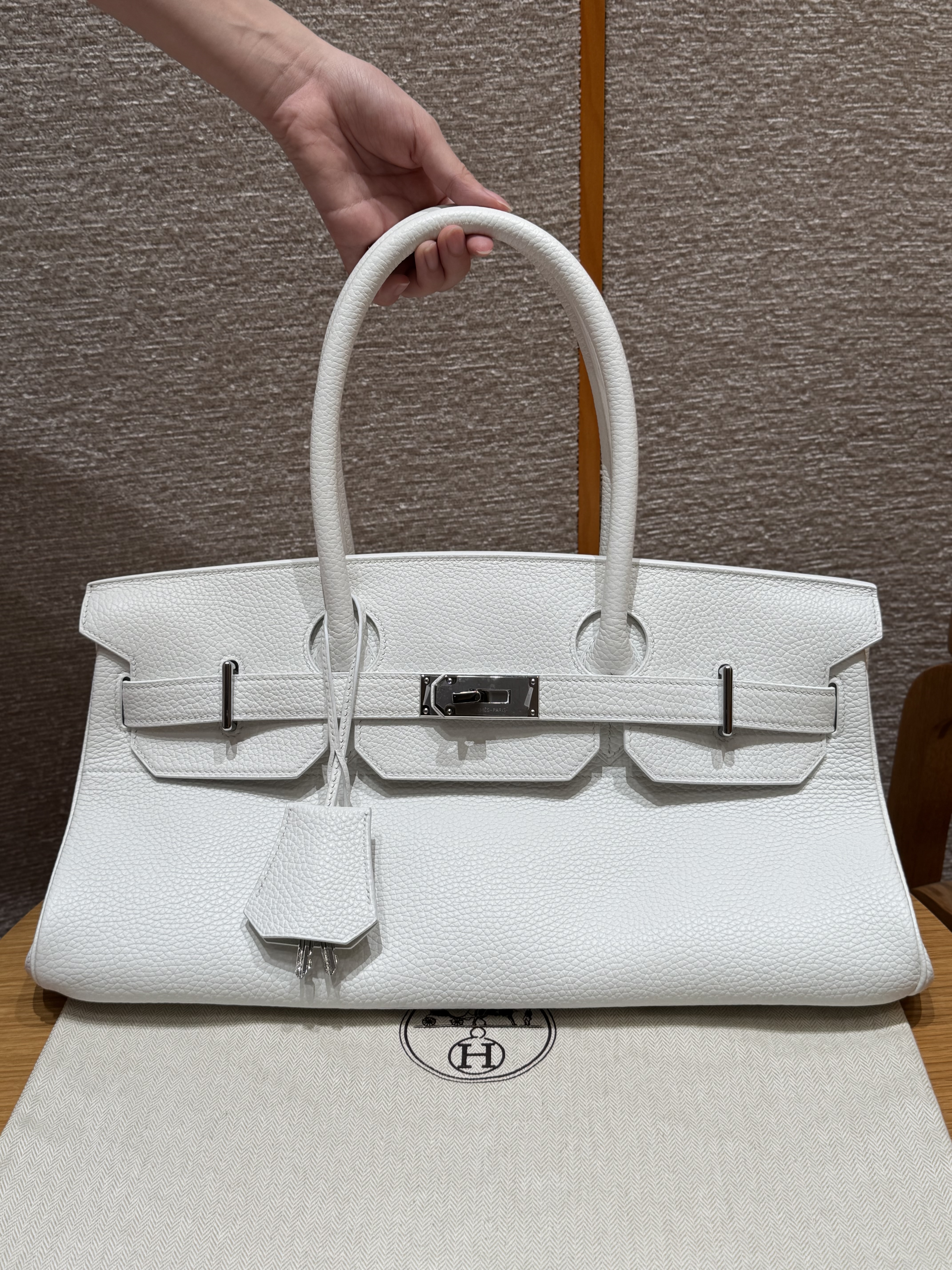 에르메스 Hermes Shoulder Birkin 42cm Clemence 01 Blanc/silver