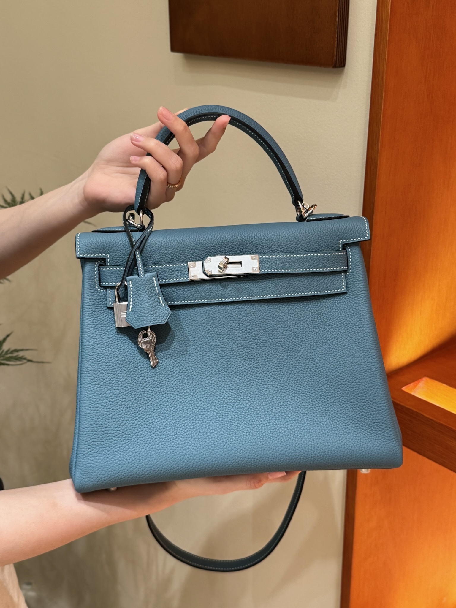 에르메스 Hermes Kelly 28cm Togo 75 Blue jean/silver