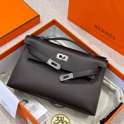 에르메스 Hermes Kelly Pochette Swift 46 Ebene/silver