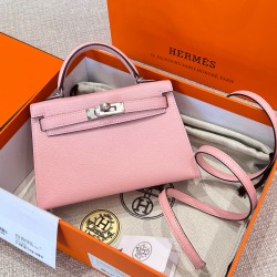 에르메스 Hermes Mini Kelly chèvre 5P Pink/silver