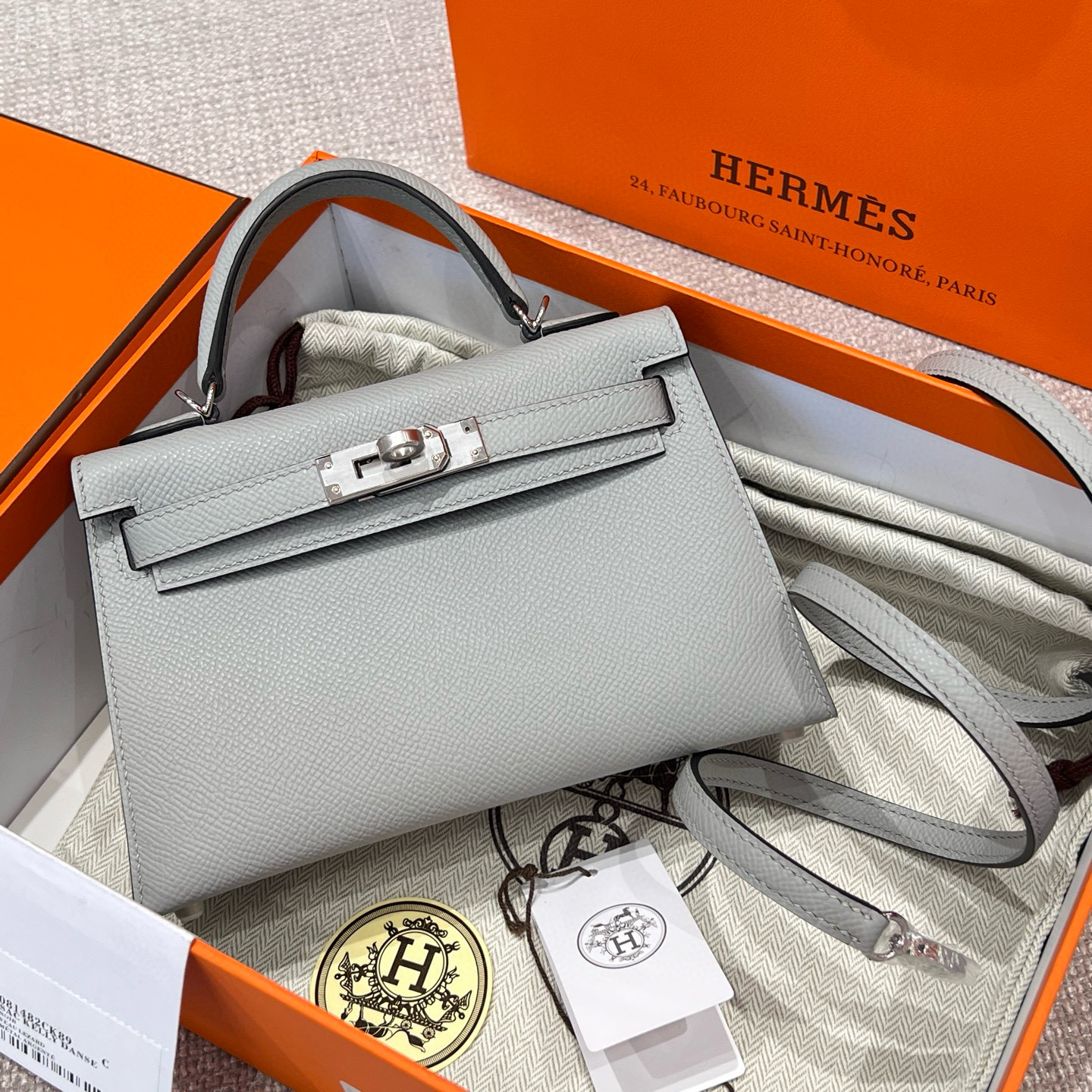 에르메스 Hermes Mini Kelly Epsom 8U Blue glacier/silver