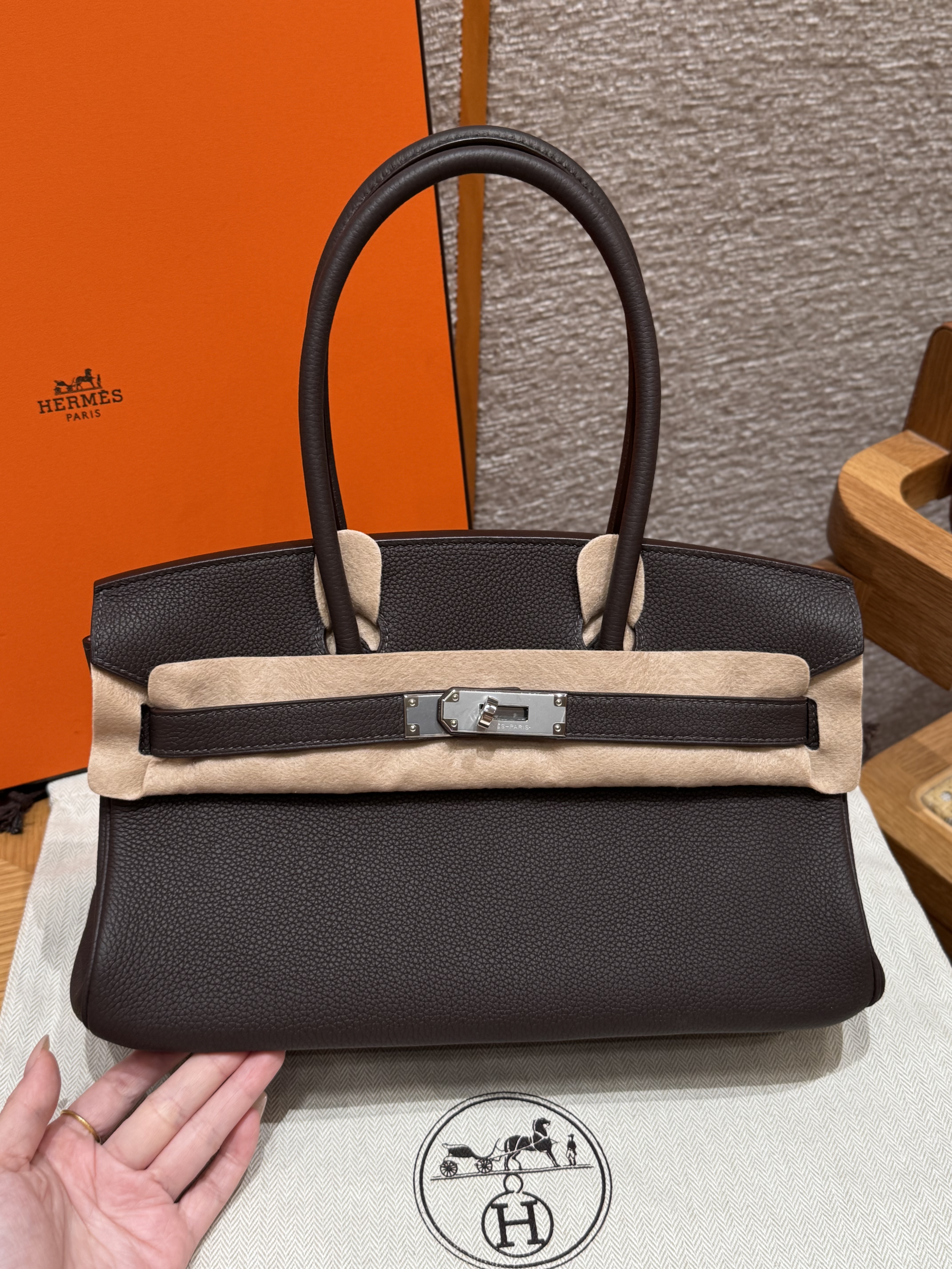 에르메스 Hermes Shoulder Birkin 30cm Togo 46 Ebene/silver
