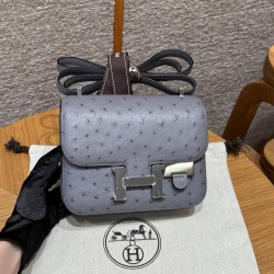에르메스 Hermes Constance with mirror 19cm KK ostrich 82 Girs Agate/silver