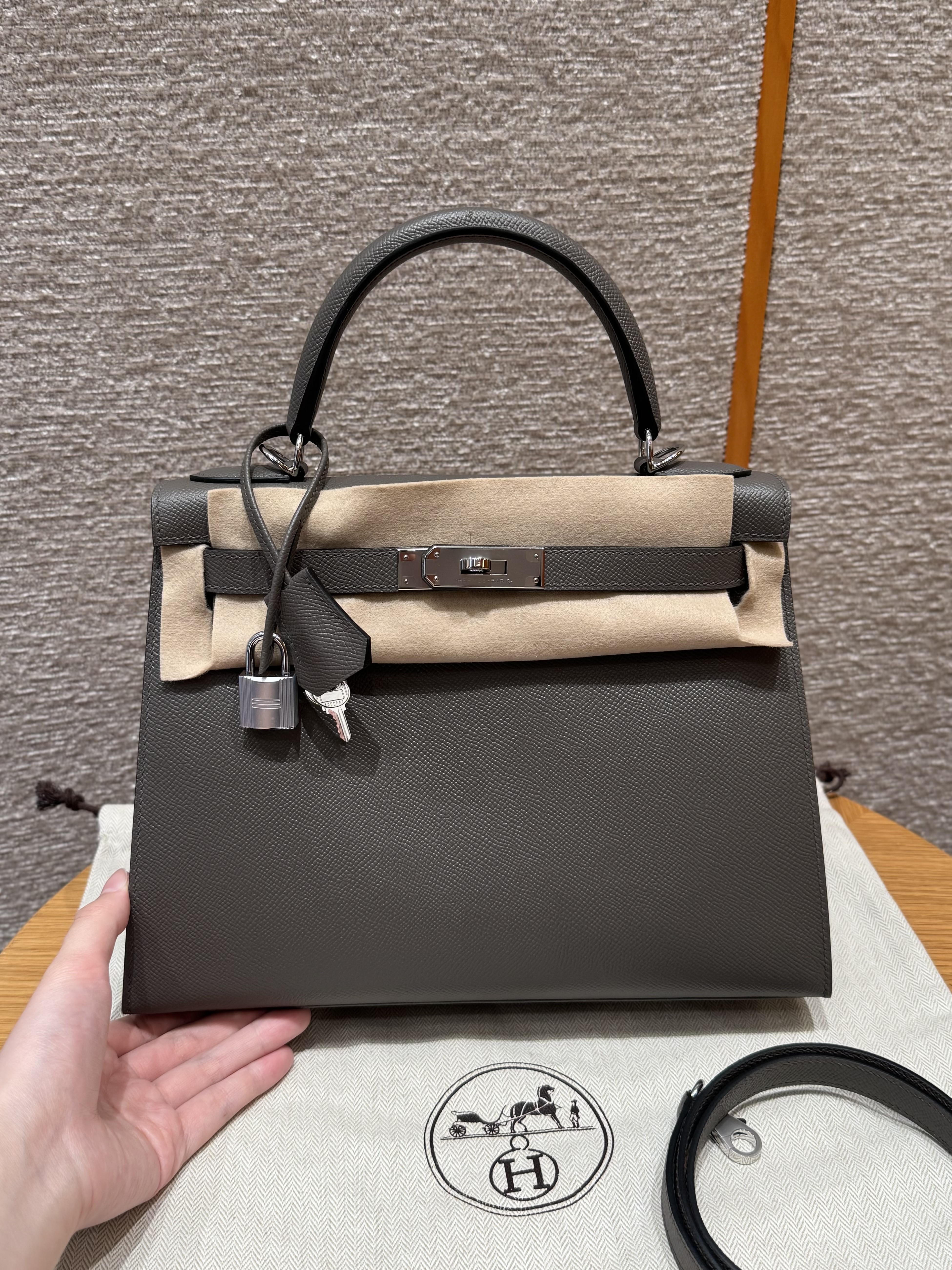 에르메스 Hermes Kelly 32cm Epsom 8F Etain/silver