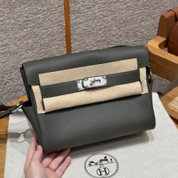 에르메스 Hermes Kelly Messenger 24cm Evercolor C6 Vert girs/silver