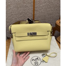 에르메스 Hermes Kelly Messenger 24cm Togo 1Z Jaune Poussin/silver