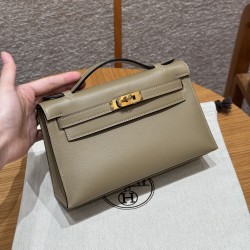 에르메스 Hermes Kelly Pochette 22cm Swift 8Q Beige Marfa/gold
