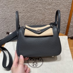 에르메스 Hermes Mini Lindy 19cm Clemence 85 Ardoise/silver