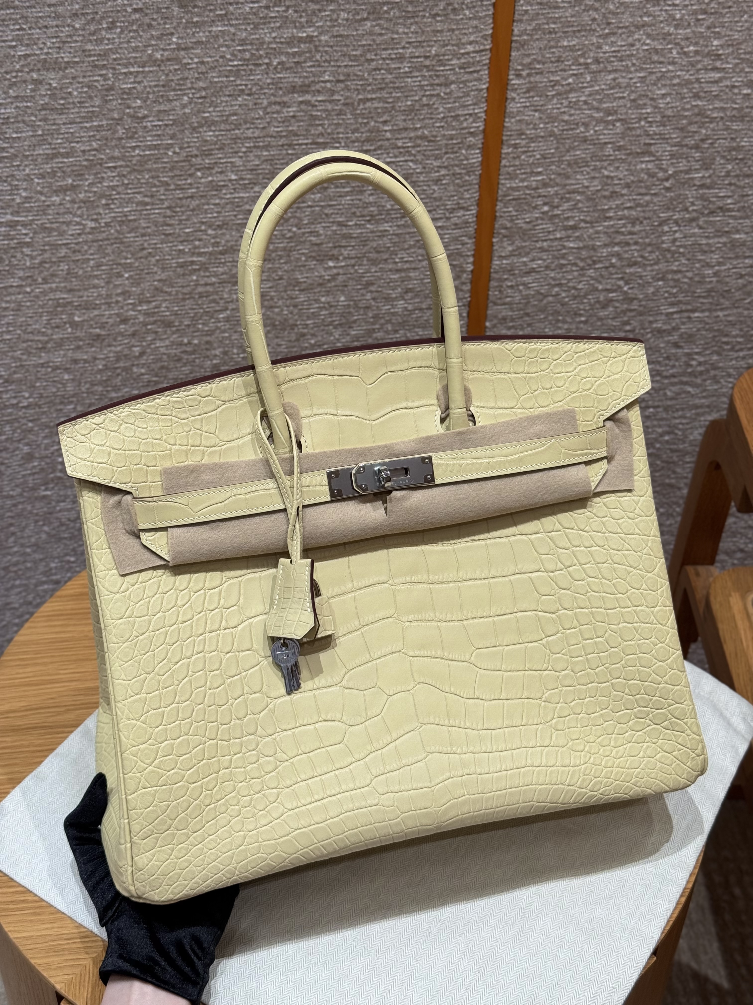 에르메스 Hermes Birkin 35cm Matte Alligator Y1 Vanille/silver