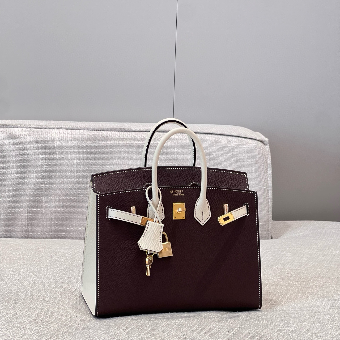 에르메스 Hermes Brikin 25cm Germany Leather 10 Craie and 0G Rouge sellier/gold