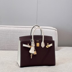 에르메스 Hermes Brikin 25cm Germany Leather 10 Craie and 0G Rouge sellier/gold
