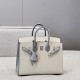 에르메스 Hermes Brikin 25cm Germany Leather 10 Craie and 8U Blue glacier/silver