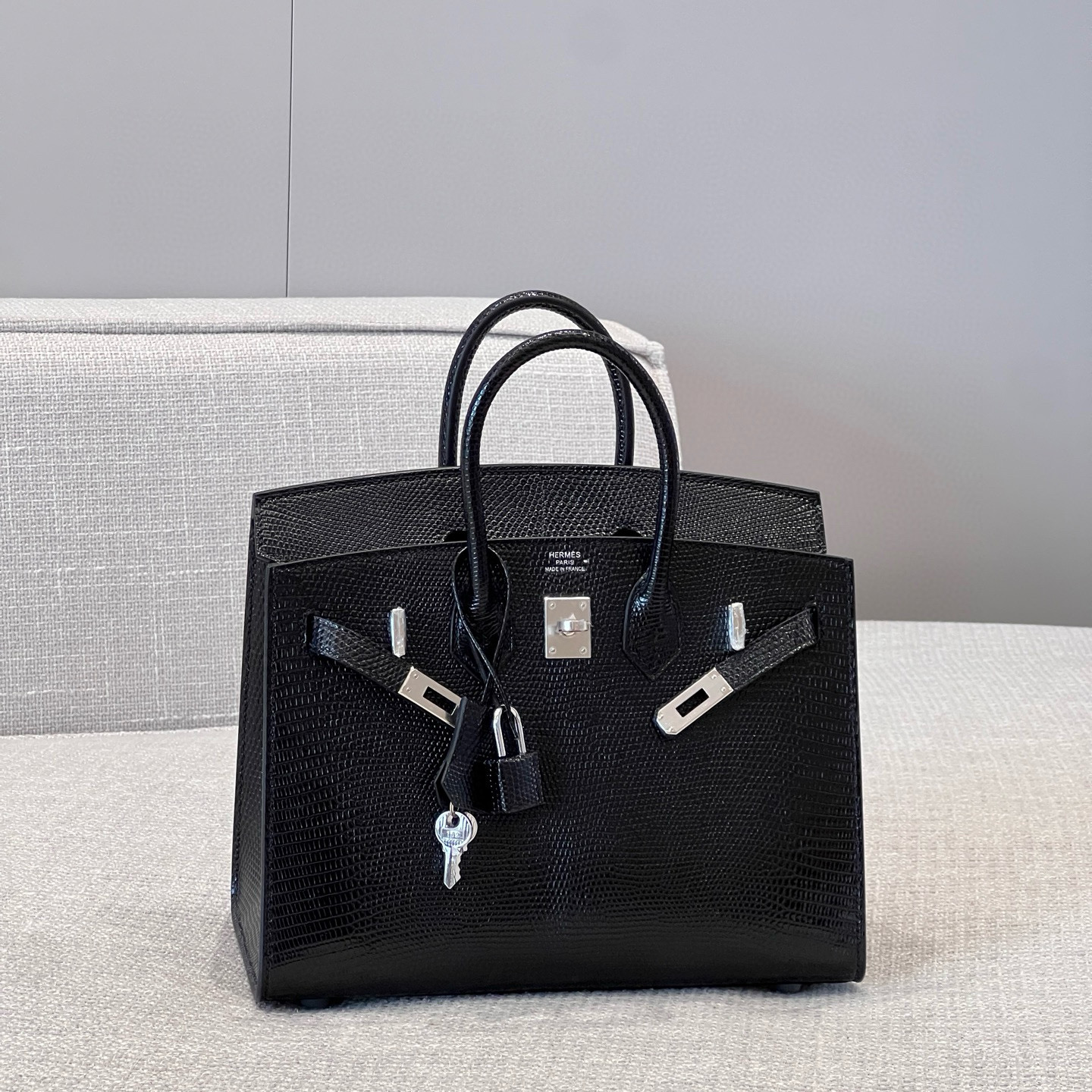 에르메스 Hermes Brikin 25cm Lizard 89 Noir/silver