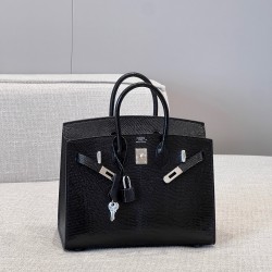 에르메스 Hermes Brikin 25cm Lizard 89 Noir/silver
