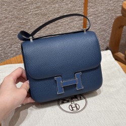 에르메스 Hermes Constance 19cm Epsom S4 Deep blue/silver