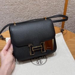 에르메스 Hermes Constance with mirror 19cm Epsom 89 Noir/gold