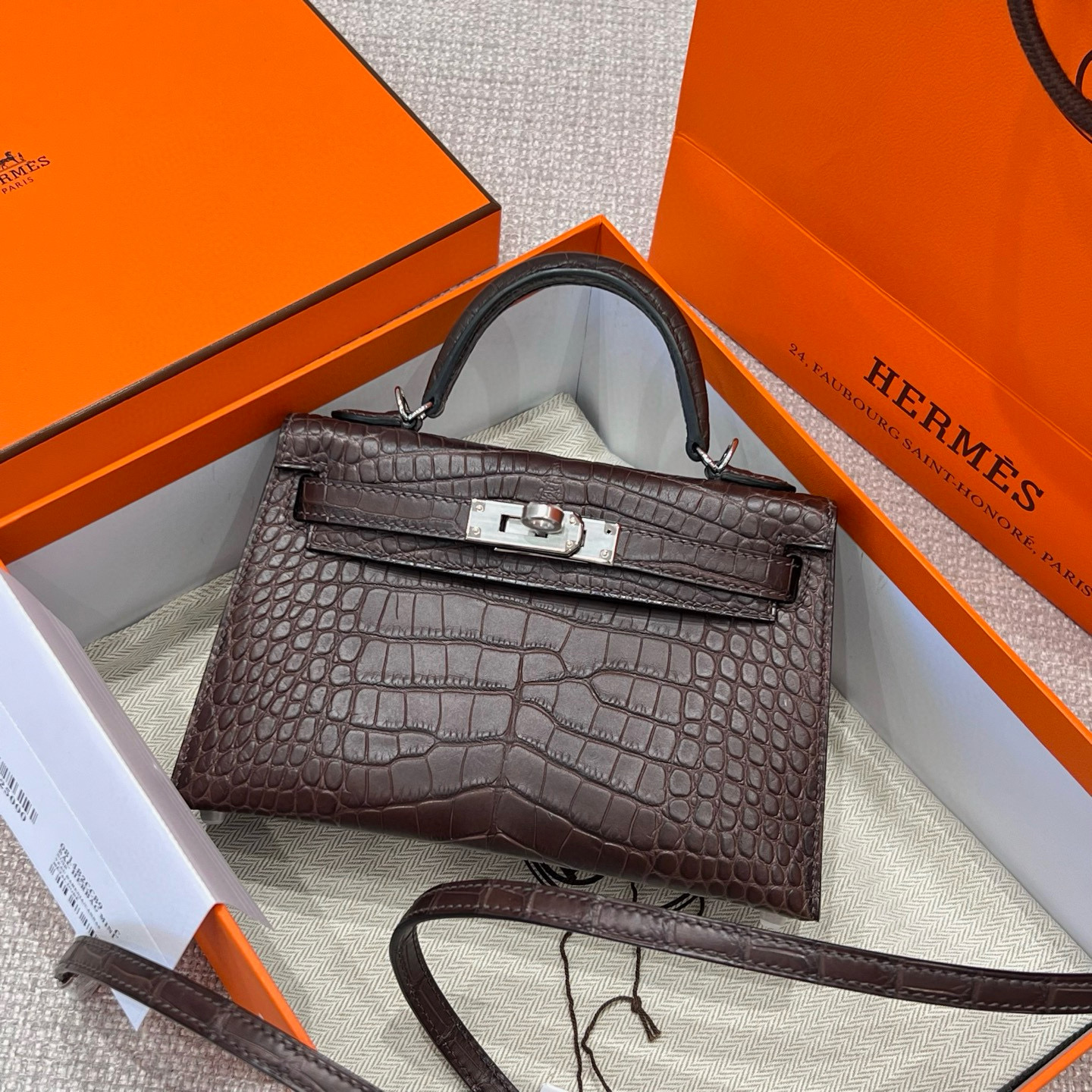 에르메스 Hermes Mini Kelly Hcp crocodile 41 Havane/silver