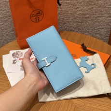 에르메스 Hermes Bearn wallet Soufflet 17.5cm Epsom 7N Celeste/silver