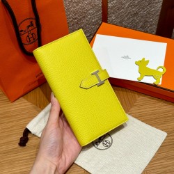 에르메스 Hermes Bearn wallet Soufflet 17.5cm Epsom 9R Lime/silver