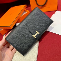 에르메스 Hermes Bearn wallet Soufflet 17.5cm Epsom 89 Noir/gold