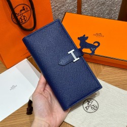 에르메스 Hermes Bearn wallet Soufflet 17.5cm Epsom M3 Blue encer/silver