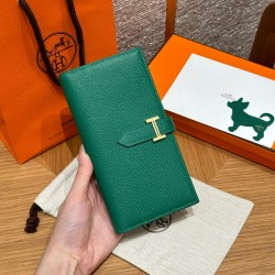 에르메스 Hermes Bearn wallet Soufflet 17.5cm Epsom U4 Vert vertigo/gold