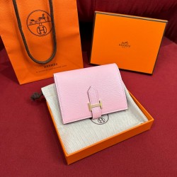 에르메스 Hermes Bearn Compact wallet 12cm Chèvre 3Q Rose Sakura/gold