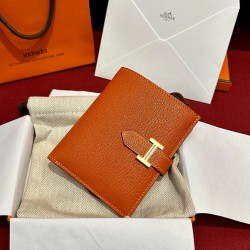 에르메스 Hermes Bearn Compact wallet 12cm Chèvre 93 Orange/gold