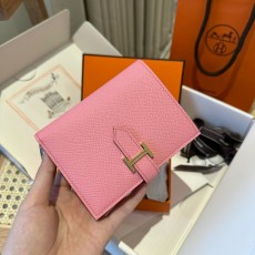에르메스 Hermes Bearn Compact wallet 12cm Epsom 1Q Rose confetti/gold