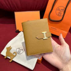 에르메스 Hermes Bearn Compact wallet 12cm Epsom 2S Sesame and 08 Blue pale/silver