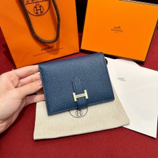 에르메스 Hermes Bearn Compact wallet 12cm Epsom 73 Blue saphir/gold