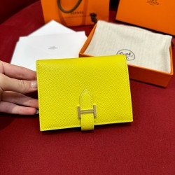에르메스 Hermes Bearn Compact wallet 12cm Epsom 9R Lime and 5P Pink/gold
